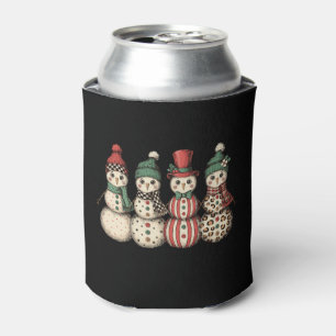 Enfriador De Latas Muñeco de nieve de Navidad Leopardo Cuadros Vintag