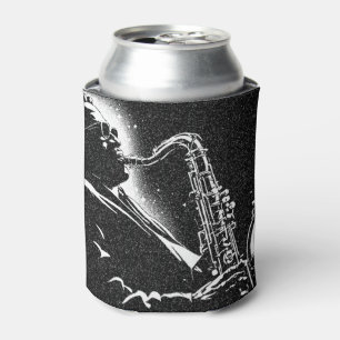 Enfriador De Latas Músico de saxofón estilo gráfico BW de los 50