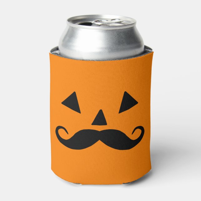 Enfriador De Latas Mustache negro y calabaza Naranja (Lata Anverso)