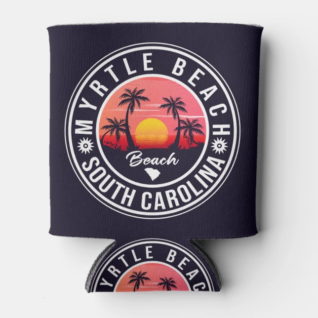 Enfriador De Latas Myrtle Beach South Carolina Retro Sunset Souvenir (Anverso)