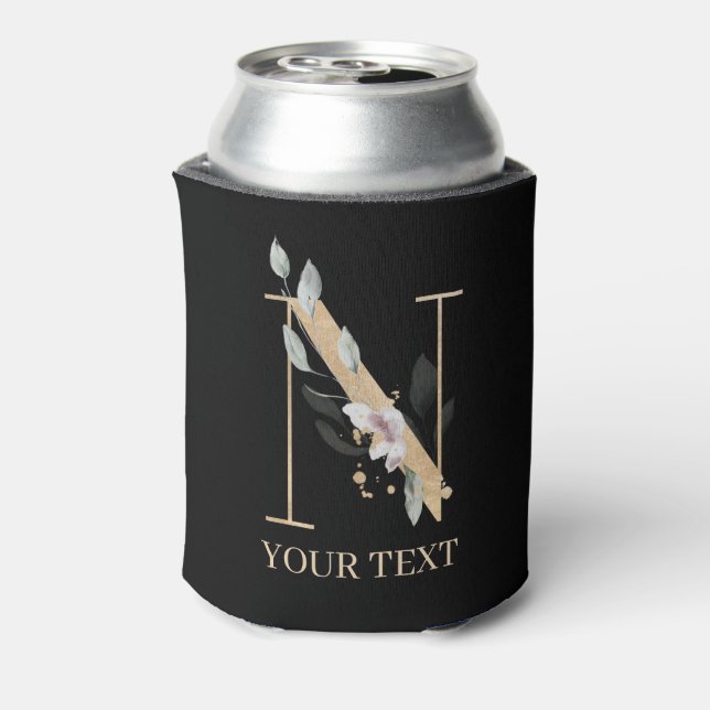 Enfriador De Latas N Floral monograma personalizado (Reverso de la lata)