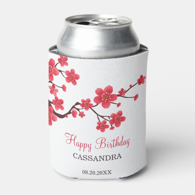 Enfriador De Latas Nacimiento Floral de Cerezo Rojo (Lata Anverso)