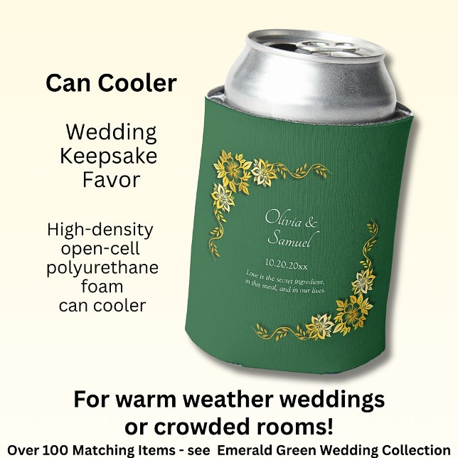 Enfriador De Latas Names Date Message Emerald Green & Gold  (Subido por el creador)