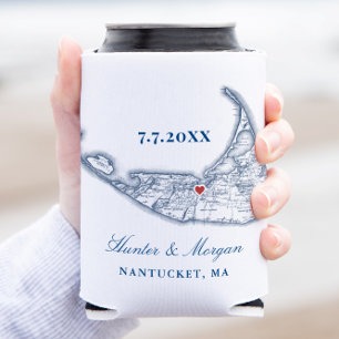 Enfriador De Latas Nantucket Map Navy Blue Wedding Favorito Bebe Hold