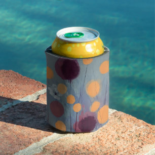 Enfriador De Latas Naranja abstracto y flores rosadas