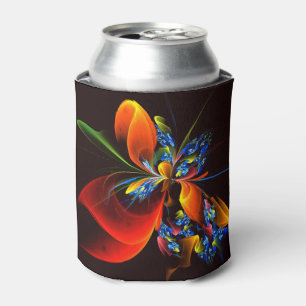 Enfriador De Latas Naranja azul Floral Moderno Resumen Patrón de arte