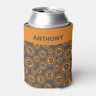 Enfriador De Latas Naranja con estampado de bitcoin y personalizada e
