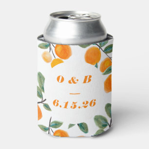 Enfriador De Latas Naranja de acuarela Citrus Monogrammed Boda