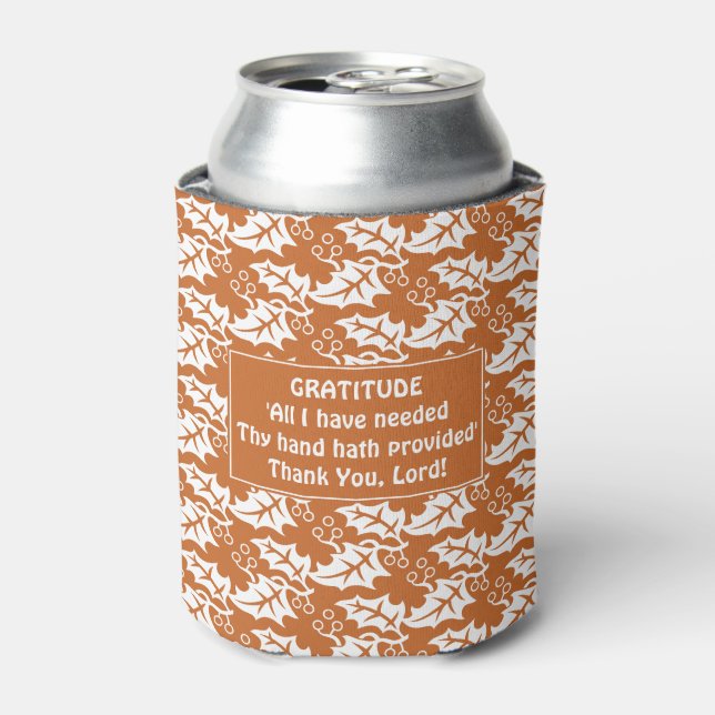 Enfriador De Latas Naranja de cobre personalizado GRATITUD Floral (Lata Anverso)