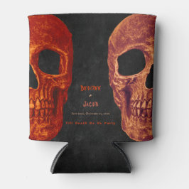 Enfriador De Latas Naranja de cráneo gótico Boda de Halloween negro