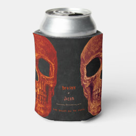Enfriador De Latas Naranja de cráneo gótico Boda de Halloween negro
