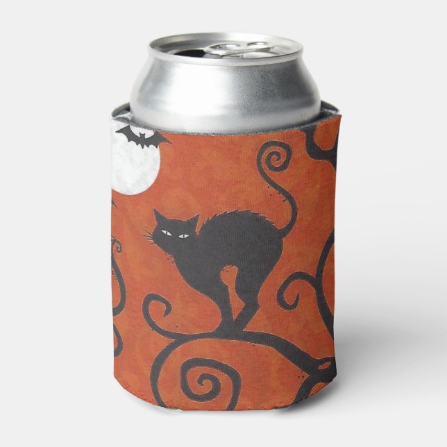 Enfriador De Latas naranja de gato negro (Lata Anverso)