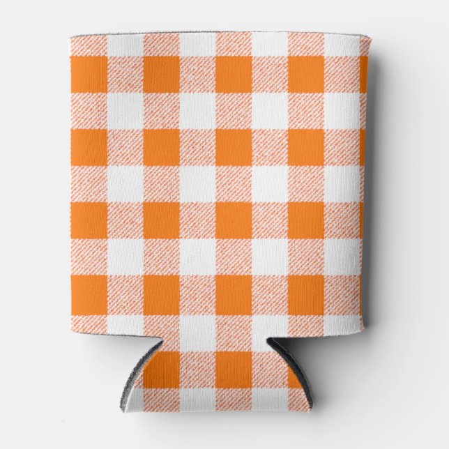 Enfriador De Latas Naranja de Gingham Check (Anverso)