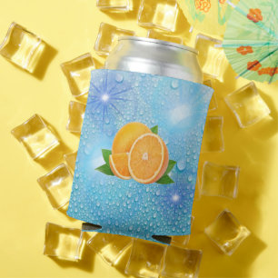 Enfriador De Latas Naranja Fresca con Gotitas de Agua