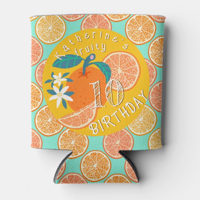Enfriador De Latas Naranja Fruity Birthday Blue (Anverso)