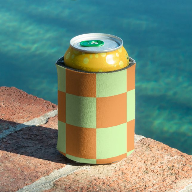 Enfriador De Latas Naranja Green Checkerboard Retro Checks (Piscina in situ)
