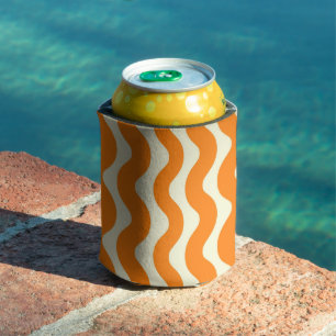 Enfriador De Latas Naranja Groovy Wavy Stripe Resumen Primavera moder