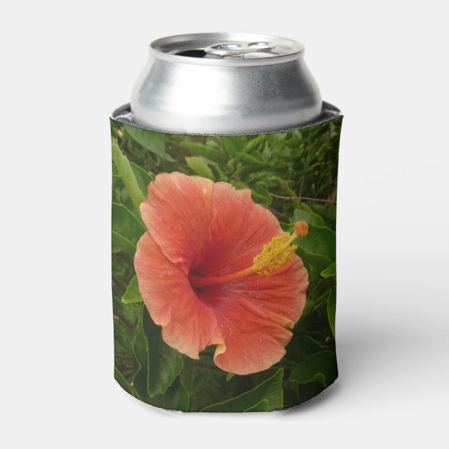 Enfriador De Latas Naranja Hibiscus Flower Tropical Floral (Lata Anverso)