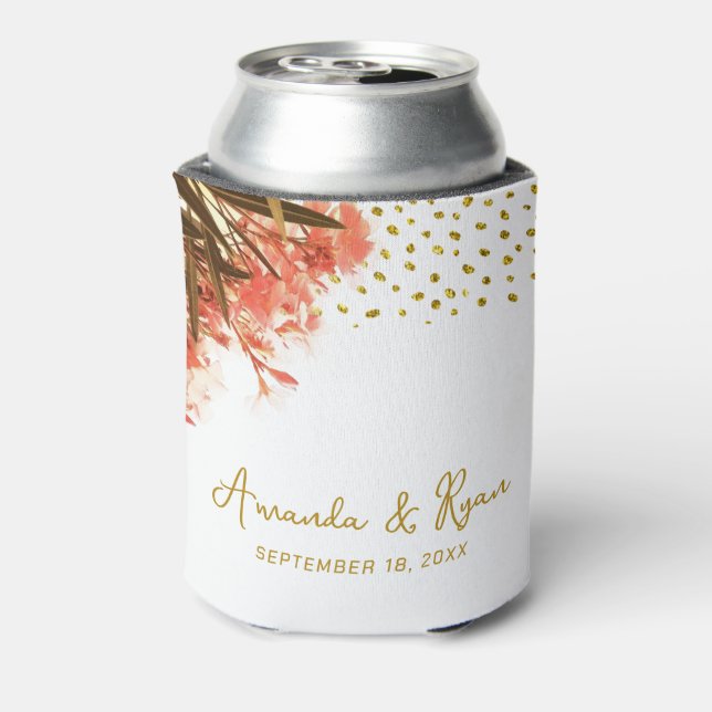 Enfriador De Latas Naranja Oleander Flowers Purpurina Boda (Reverso de la lata)