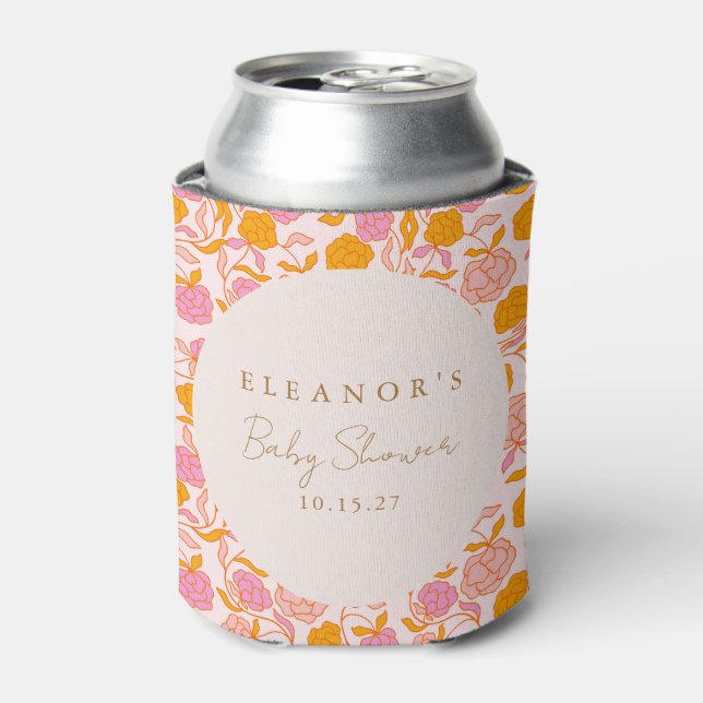 Enfriador De Latas Naranja Rosa Boho Personalizado de Baby Shower con (Lata Anverso)