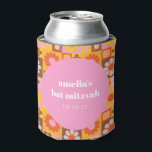 Enfriador De Latas Naranja rosa floral cúter retro Bat Mitzvah Person<br><div class="desc">Bat Mitzvah Personalizado Refrigerador de bebidas</div>