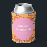 Enfriador De Latas Naranja rosa floral cúter retro Bat Mitzvah Person<br><div class="desc">Bat Mitzvah Personalizado Refrigerador de bebidas</div>