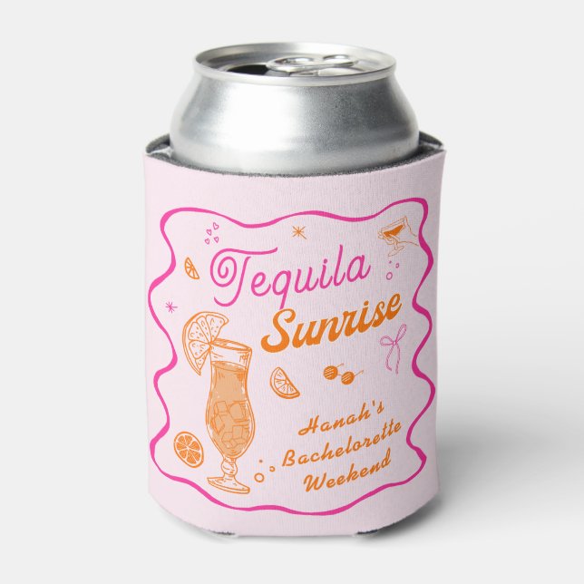 Enfriador De Latas Naranja rosa Tequila Sunrise Bachelorette (Lata Anverso)
