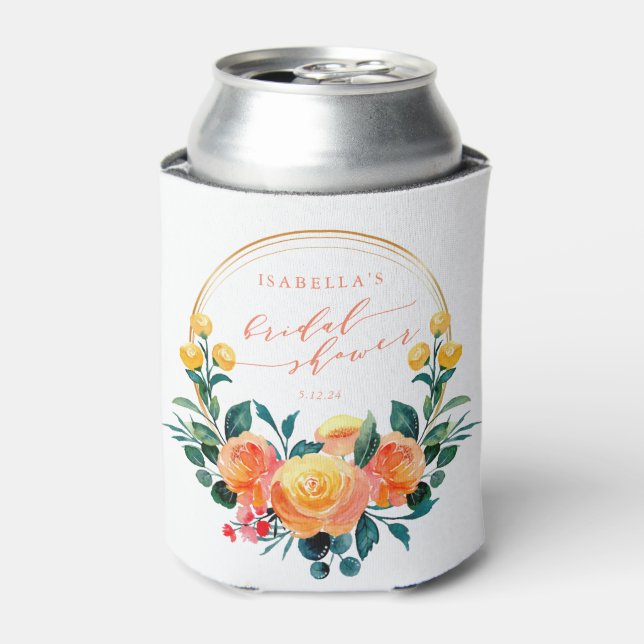 Enfriador De Latas Naranja ruso acuarela Floral Bridal Shower (Lata Anverso)