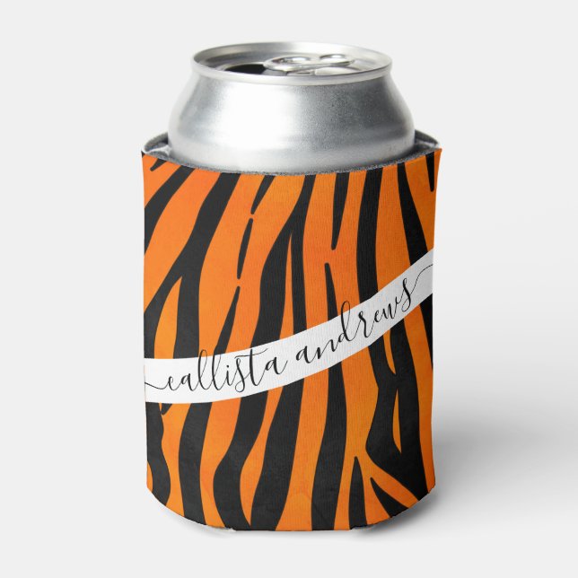 Enfriador De Latas Naranja salvaje tigre negro tira de tinta animal (Lata Anverso)
