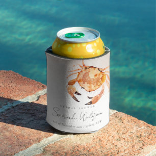 Enfriador De Latas Naranja Sand Coastal Crab Nautical Bridal Shower