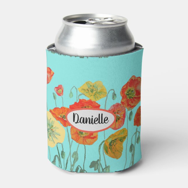 Enfriador De Latas Naranja Shabby Flores de adormidera Hija Aqua (Lata Anverso)