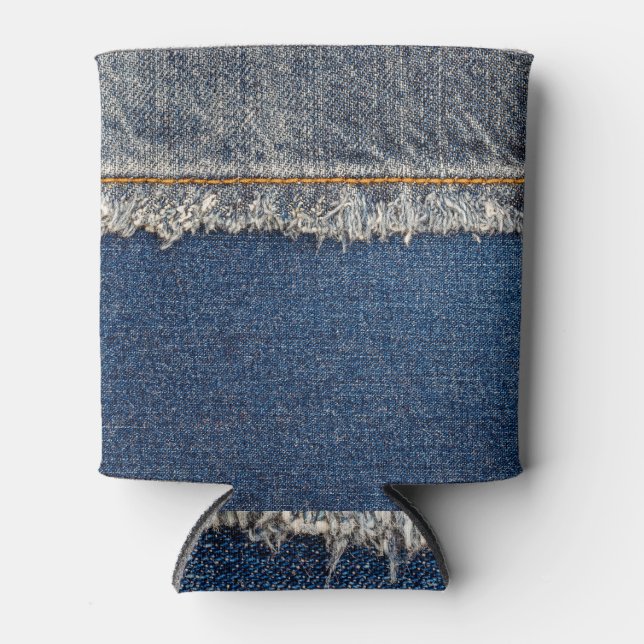 Enfriador De Latas Naranja Stitch, Parche De Doble Denim. (Anverso)