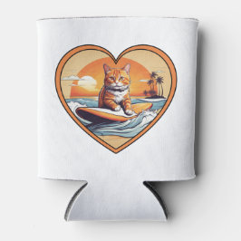 Enfriador De Latas Naranja Tabby Surfing Cat