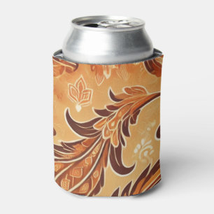Enfriador De Latas Naranja Terracotta Floral Boho Batik Watercolor