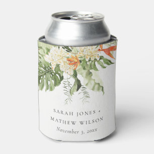 Enfriador De Latas Naranja Tropical Boda Botánico de Leafy Verde