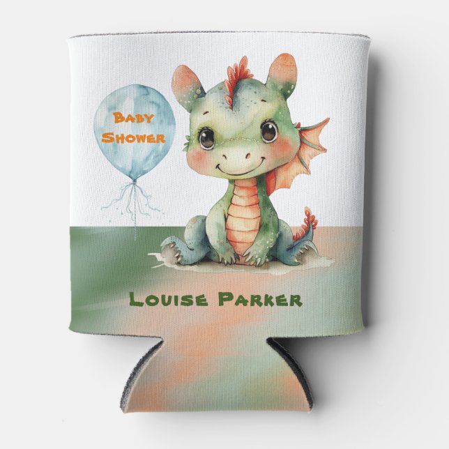 Enfriador De Latas Naranja verde lindo Dragon Boy Baby Shower (Anverso)