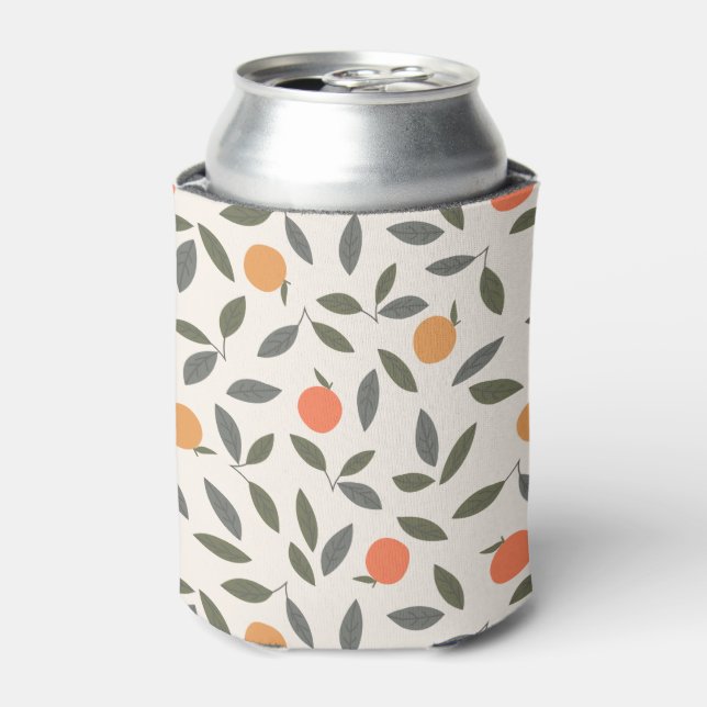 Enfriador De Latas Naranja y patrón de hojas (Lata Anverso)