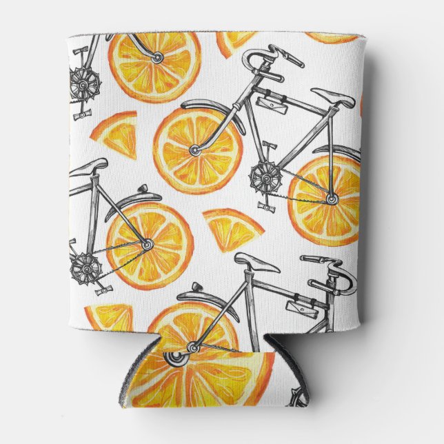 Enfriador De Latas Naranjas de bicicleta: Patrón de verano acuarela (Anverso)