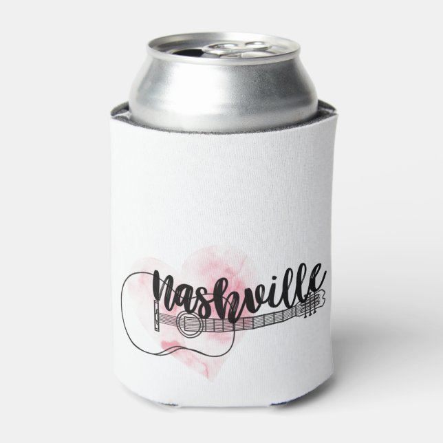 Enfriador De Latas Nashville Guitar acuarela diseño de corazón (Lata Anverso)