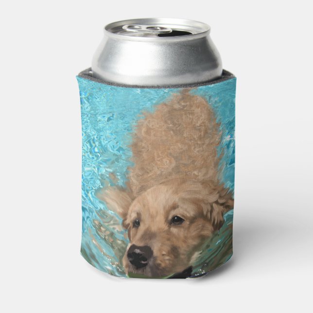 Enfriador De Latas Natación de Golden Retriever (Reverso de la lata)