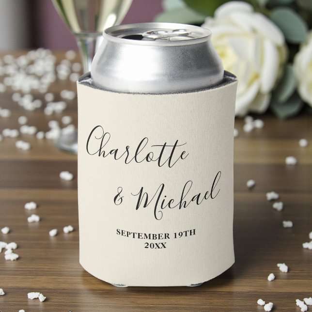 Enfriador De Latas Natural White Script Minimalist Wedding (Subido por el creador)