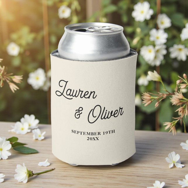 Enfriador De Latas Natural White Script Minimalist Wedding (Subido por el creador)