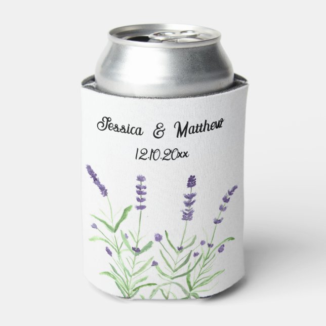 Enfriador De Latas Naturaleza acuática floral de lavanda Bodas únicos (Lata Anverso)