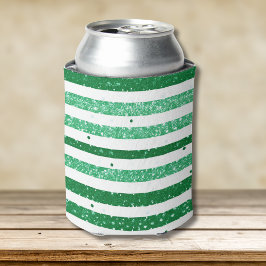 Enfriador De Latas Nature Green White Horizontal Glitter Stripes