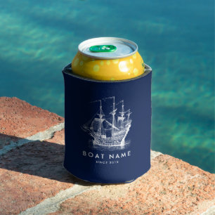 Enfriador De Latas Náutica Naval Azul y Blanco