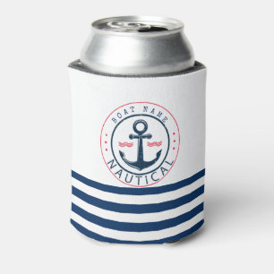 Enfriador De Latas Náutica, nombre del barco, franjas azules de la ma