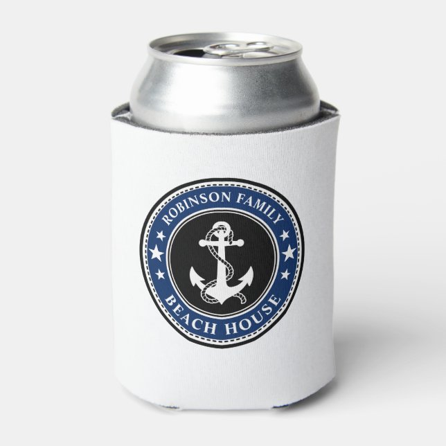 Enfriador De Latas Nautical Anchor estrena la marina de tu familia (Lata Anverso)