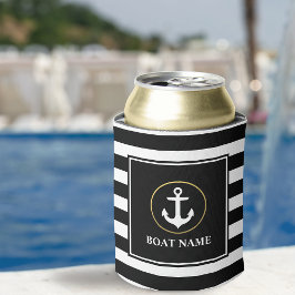 Enfriador De Latas Nautical Anchor Gold Black Striped Bot Name