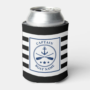 Enfriador De Latas Nautical Anchor Oar Capitán Bote Nombre Banda Neg