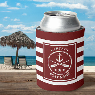 Enfriador De Latas Nautical Anchor Oar Captain Bote Name Red Stripe